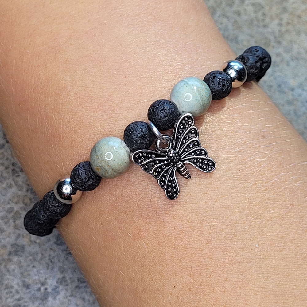 Jasper Stone Authentic Lava Bead Butterfly Handmade Bracelet